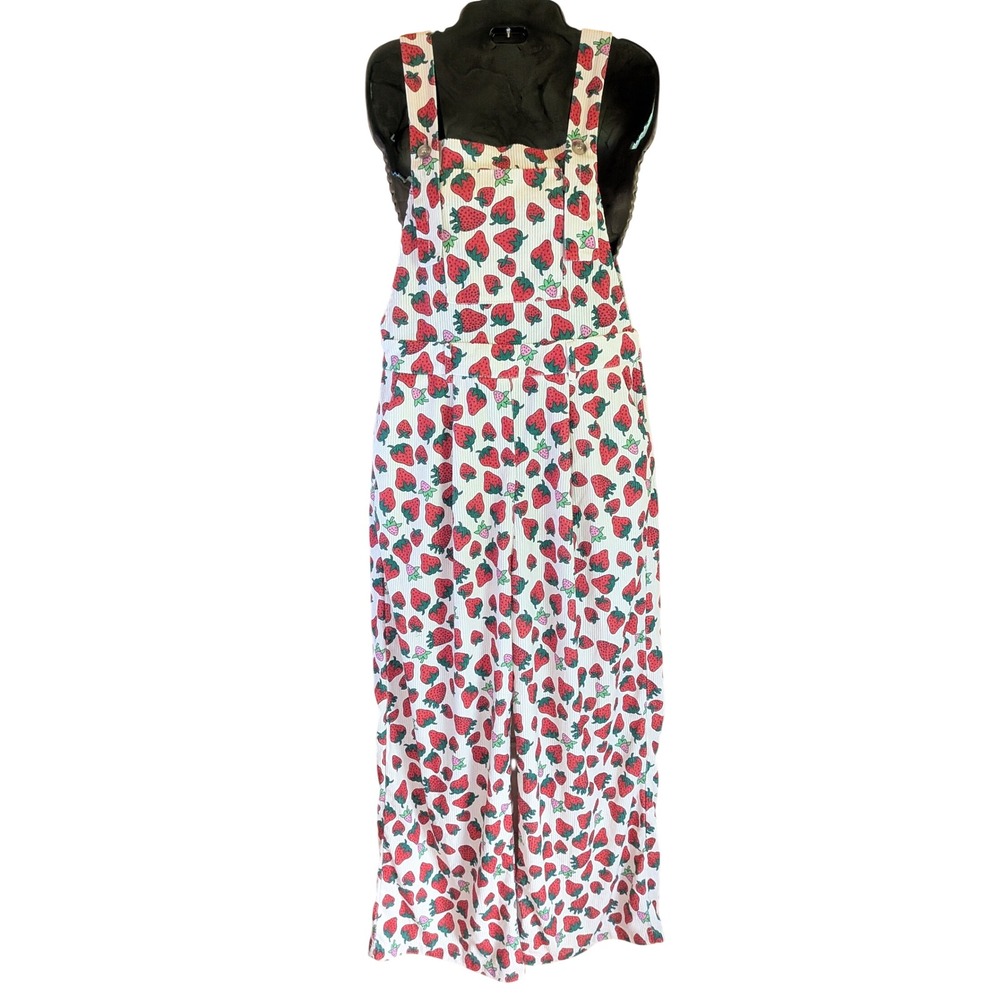 Cider Overalls Women S Cottagecore Fruit Print Wide Leg Strawberry Whimsy Kawaii
